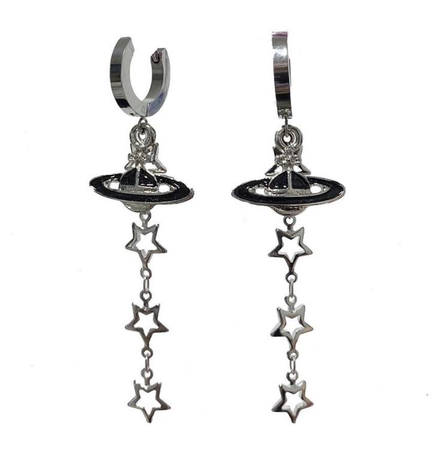 Vivienne Westwood Black Star Chain Logo Earrings