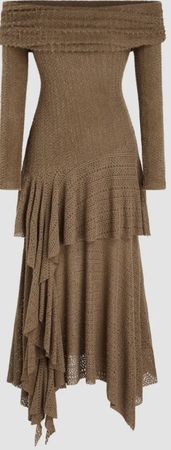 Cider Knit Asymmetrical Off Shoulder Dress