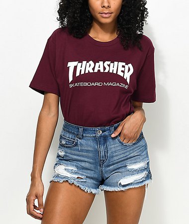 Thrasher Skate Mag Burgundy Boyfriend Fit T-Shirt | Zumiez