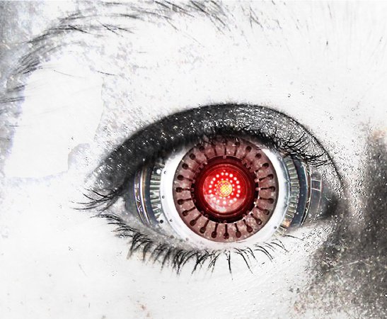 red cyborg eye