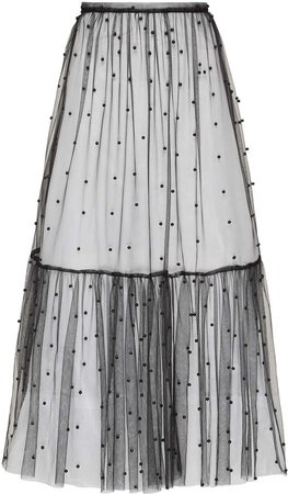 Macgraw macgraw Flutter Beaded Tulle Midi Skirt