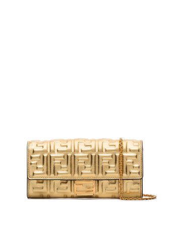 Fendi FF-logo baguette clutch bag gold 8M0365AAF2 - Farfetch