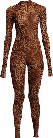 LaQuan Smith Animalia Cheetah-Print Mesh Catsuit