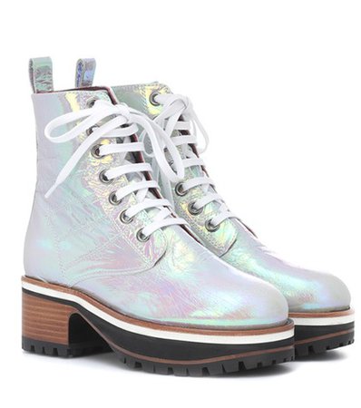 Holographic leather ankle boots