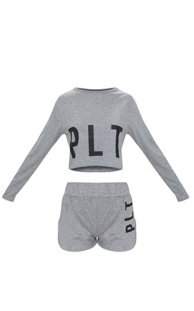 PRETTYLITTLETHING Grey Short Pyjama Set | PrettyLittleThing