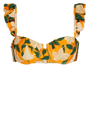 Agua by Agua Bendita Kiwi Ruffled Embroidered Bikini Top in floral | INTERMIX®