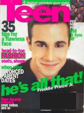 Freddie Prinze Jr., Jennifer Love Hewitt, Jennifer Hewitt and Freddie Prinze JR, Teen Magazine November 1999 Cover Photo - United States