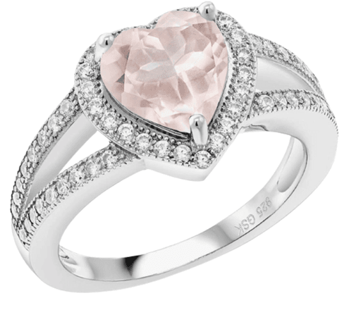 pink rose quartz diamond silver ring