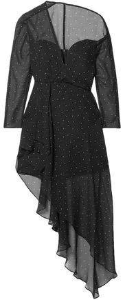Asymmetric One-shoulder Polka-dot Silk-chiffon Mini Dress