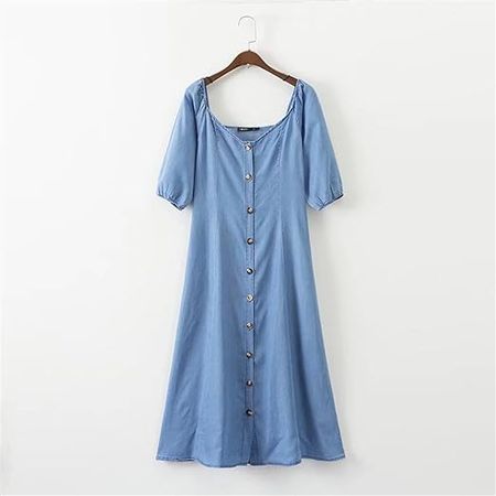 Woman Off Shoulder Dress Denim Blue (M) at Amazon Women’s Clothing store
