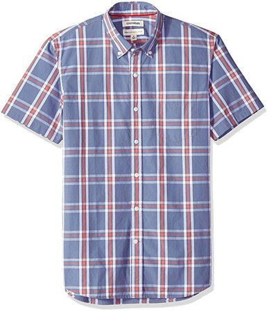 Amazon.com: Goodthreads Men's Standard-Fit Short-Sleeve Plaid Poplin Shirt, red/blue Medium: Clothing