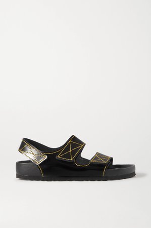 Black + Birkenstock Milano topstitched glossed-leather slingback sandals | Proenza Schouler | NET-A-PORTER