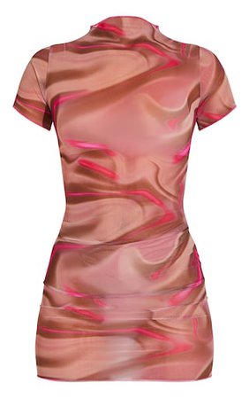 Pink Printed Mesh Overlocked Bodycon Dress | PrettyLittleThing USA
