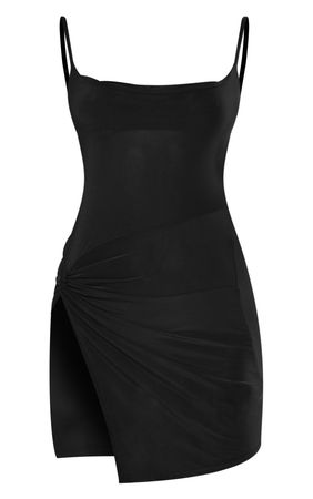 Black Slinky Twist Detail Strappy Bodycon Dress | PrettyLittleThing USA