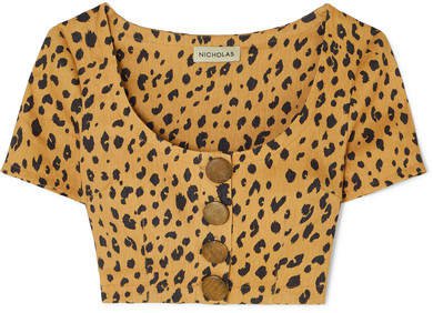 Button-detailed Cropped Leopard-print Tencel-blend Top - Leopard print