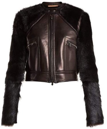 Summa - Contrast Sleeve Leather And Shearling Jacket - Womens - Black