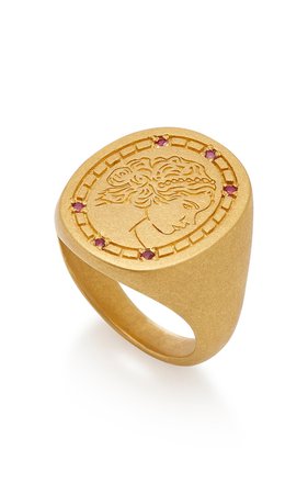Delilah Ruby-Detailed Gold Signet Ring by Tenet Jewelry | Moda Operandi
