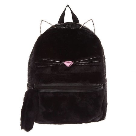 Fuzzy Sequin Cat Backpack - Black | Claire's US