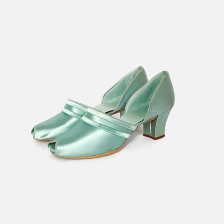 Vintage 40s Aqua Satin Heels / 1940s Daniel Green Pin-Up | Etsy