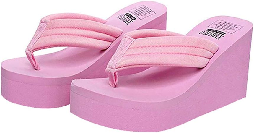 Amazon.com | QZUnique Women's High Heel Platform Wedge Flip-Flops Beach Sandals Fashion Slipper Summer Thong | Slippers