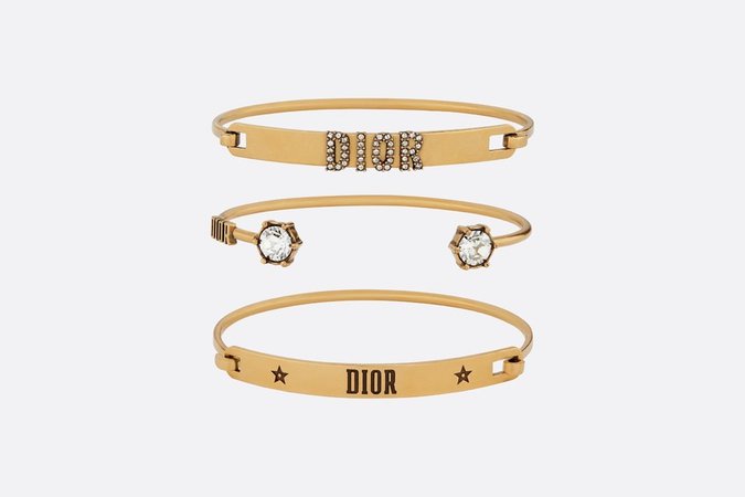 Dio(r)evolution Bracelet Set Antique Gold-Finish Metal and White Crystals - Fashion Jewelry - Woman | DIOR