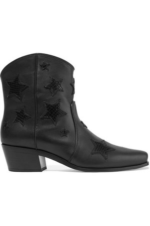 Miu Miu | Embroidered smooth and snake-effect leather ankle boots | NET-A-PORTER.COM