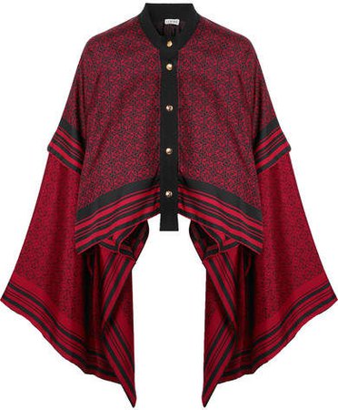 Canvas-trimmed Printed Silk-twill Blouse - Black