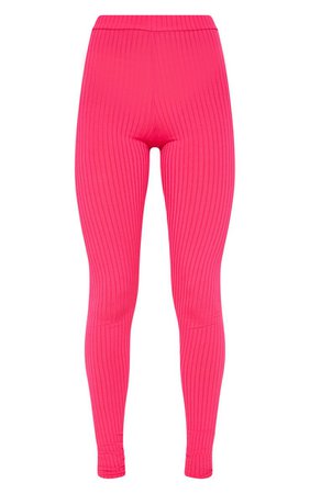 Neon Pink Ribbed High Waisted Legging | PrettyLittleThing USA