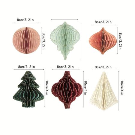 6pcs Christmas Party Decorations, 6 Pcs 3d Mini Glitter Edge Paper Honeycomb Ornaments, Green, Red Hanging Ornament For Christmas Tree Décor, New Years Party, Christmas Ornaments, Home Decor,temu
