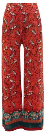 Chufy - Najima Peacock Print Wide Leg Trousers - Womens - Red Multi