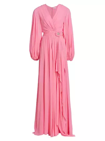 Shop Reem Acra Blouson-Sleeve Chiffon Gown | Saks Fifth Avenue