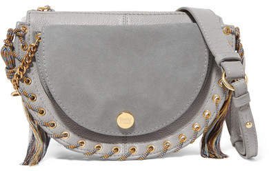 Kriss Small Eyelet-embellished Textured-leather And Suede Shoulder Bag - Gray