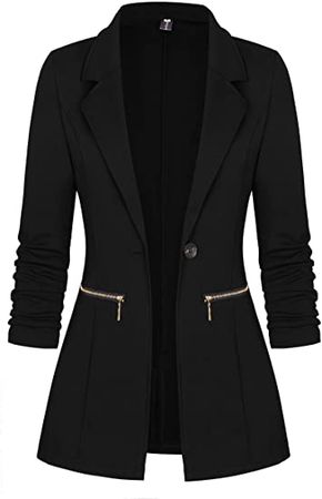 Genhoo Women's Long Stretchy Sleeve Open Front Lightweight Work Office Blazer Jacket Black L at Amazon Women’s Clothing store