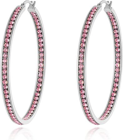 Amazon.com: CiNily Ladies Earring Hoops-Large Hoops Stainless Steel Hoop Earrings for Women Pink Cubic Zirconia Big Hoop Earrings Hypoallergenic for Sensitive Ears: Clothing, Shoes & Jewelry