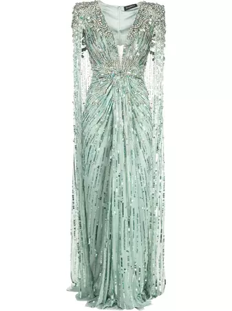Jenny Packham sequin-embellished Cape Gown - Farfetch