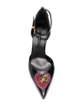 Black Versace Crystal Embellished Pointed Pumps | Farfetch.com