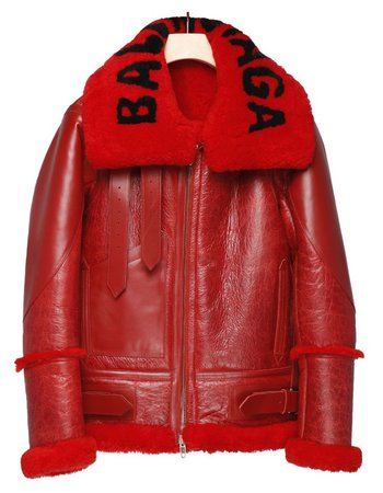 BALENCIAGA red leather coat