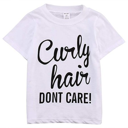 Amazon.com: BiggerStore Kids Baby Girl Curly Hair Don't Care Printed Summer White T-shirt Short Sleeve Tops (4T): Clothing
