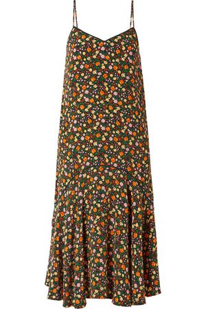 GANNI Joycedale ruffled floral-print silk-crepe midi dress