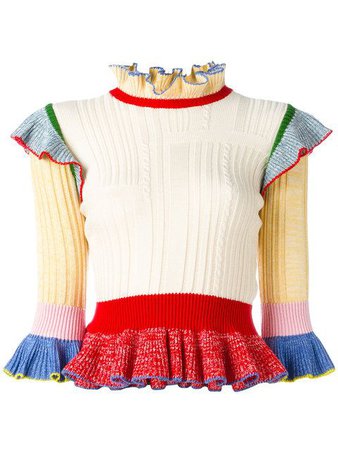 Ruffle Colorblock Turtleneck Sweater