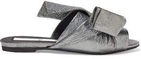 N21 Knotted Metallic Cracked-leather Slides