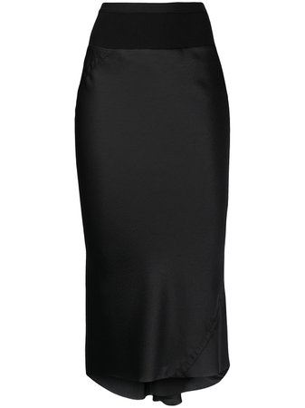 Black Rick Owens Contrast-Panel Satin Pencil Skirt | Farfetch.com