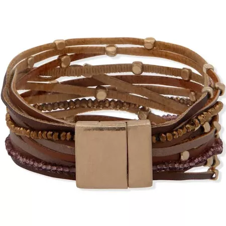 Lonna & Lilly Gold-Tone Beaded & Faux-Leather Multi-Row Magnetic Bracelet - Wine | Google Shopping