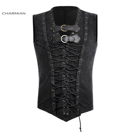 Charmian Mens Steampunk Suede Waistcoat Sleeveless Buckles V Neck Soft Lace up Vest Pirate Cosplay Costume| | - AliExpress