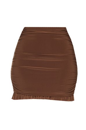 Chocolate Brown Slinky Frill Panel Hem Mini Skirt | PrettyLittleThing USA