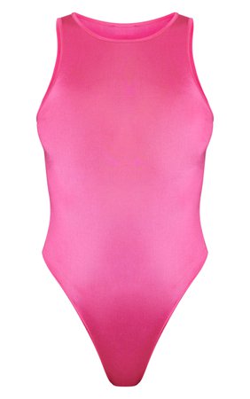 Basic Hot Pink Slinky Racer Bodysuit | Tops | PrettyLittleThing USA