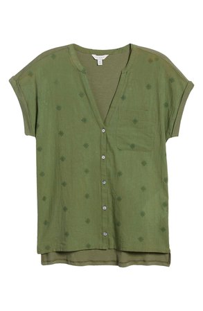 Lucky Brand Embroidered Mixed Media Top green