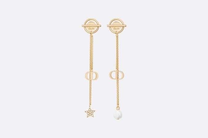 PETIT CD EARRINGS Gold-Finish Metal with a White Glass Pearl and White Crystals