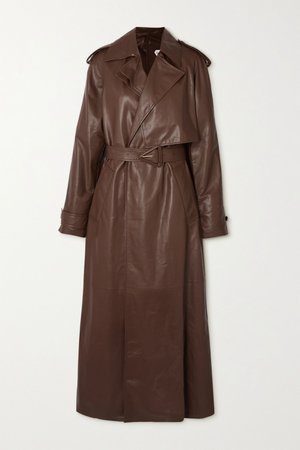 Brown Belted leather trench coat | Bottega Veneta | NET-A-PORTER