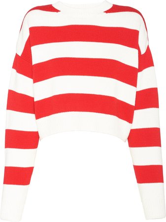 Shop red & white Miu Miu embroidered logo striped jumper with Express Delivery - Farfetch